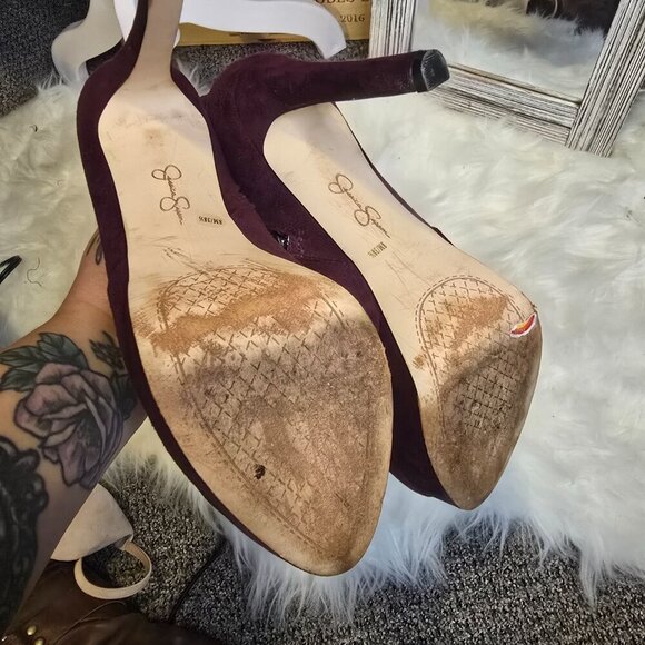 Burgundy Baddie Suede Platform Heeled Booties Jessica Simpson - Picture 3 of 6